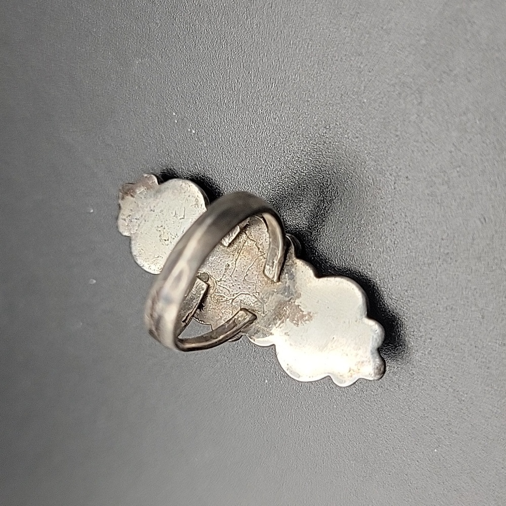 Vintage Navajo Sterling Silver Turquoise Mother Of Pearl 3-Stone Statement Ring - Picture 7 of 12
